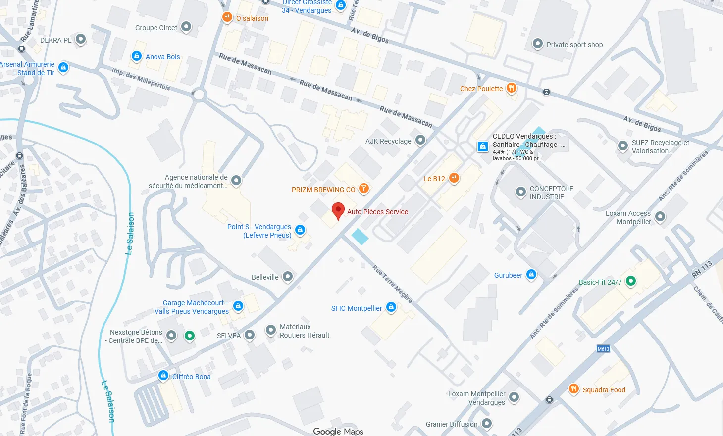 Plan d'accès Google Maps à l'atelier Auto Pièces Service de Vendargues